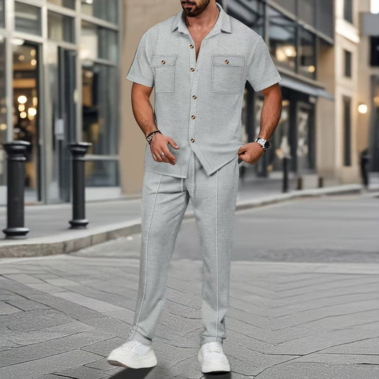 Buttons shirt short sleeve trousers two-piece set